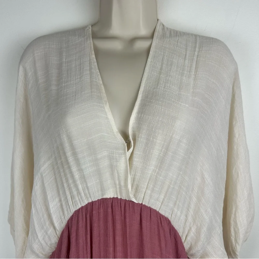 NWT Umgee Color Block Deep V Tied Back Tiered Mini Dress sz L Boho Beachy Gypsy - Picture 3 of 15